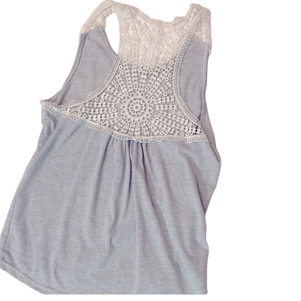OVERMAL GRAY AND WHITE STRIPED CROCHET TANK TOP - SIZE MED